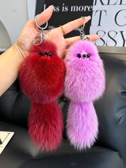 2024 Cute Real Fox Fur Plush Keychain – Pompom Bag Pendant & Car Key Ring Toy for Girls