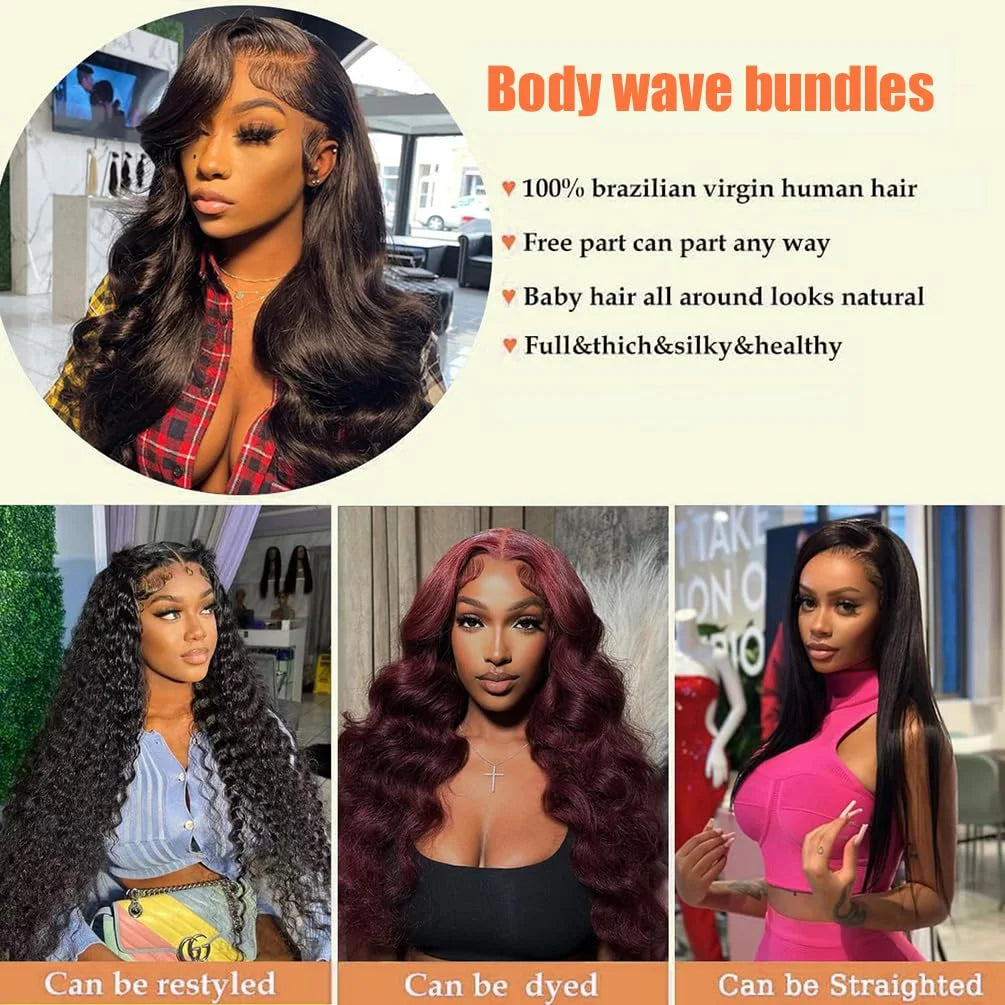 38 40 Inch Loose Body Wave Brazilian Hair Bundles – 1/3/4 PCS Water Wave Raw Human Hair Extensions, Black