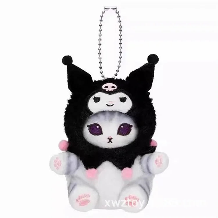 Hot Kawaii Plush Keychain Pendant — Mofusand Shark Cat & Cross-Dressing Hello Kitty/Kuromi Backpack Charm