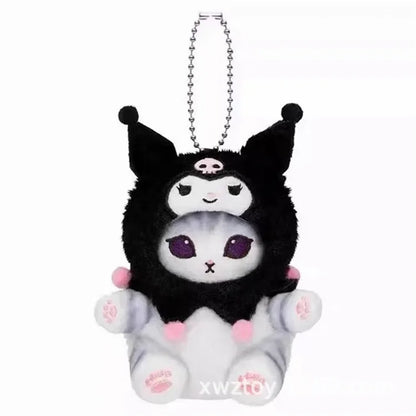 Hot Kawaii Plush Keychain Pendant — Mofusand Shark Cat & Cross-Dressing Hello Kitty/Kuromi Backpack Charm