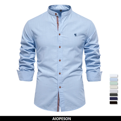 AIOPESON Men's 100% Cotton Shirt - Solid Color Long Sleeve Casual Shirt for Spring