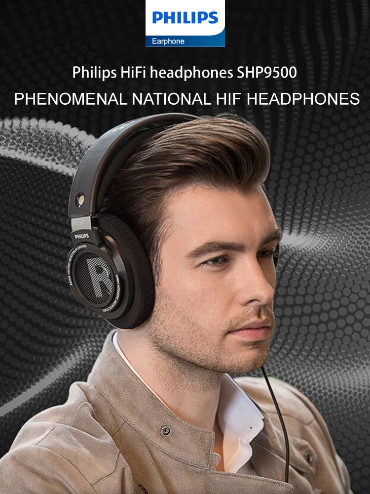 Philips SHP9500 HiFi Stereo Headphones - Wired Earphones for Computer, Online Learning, Esports, 3.5mm/6.3mm Universal Headset