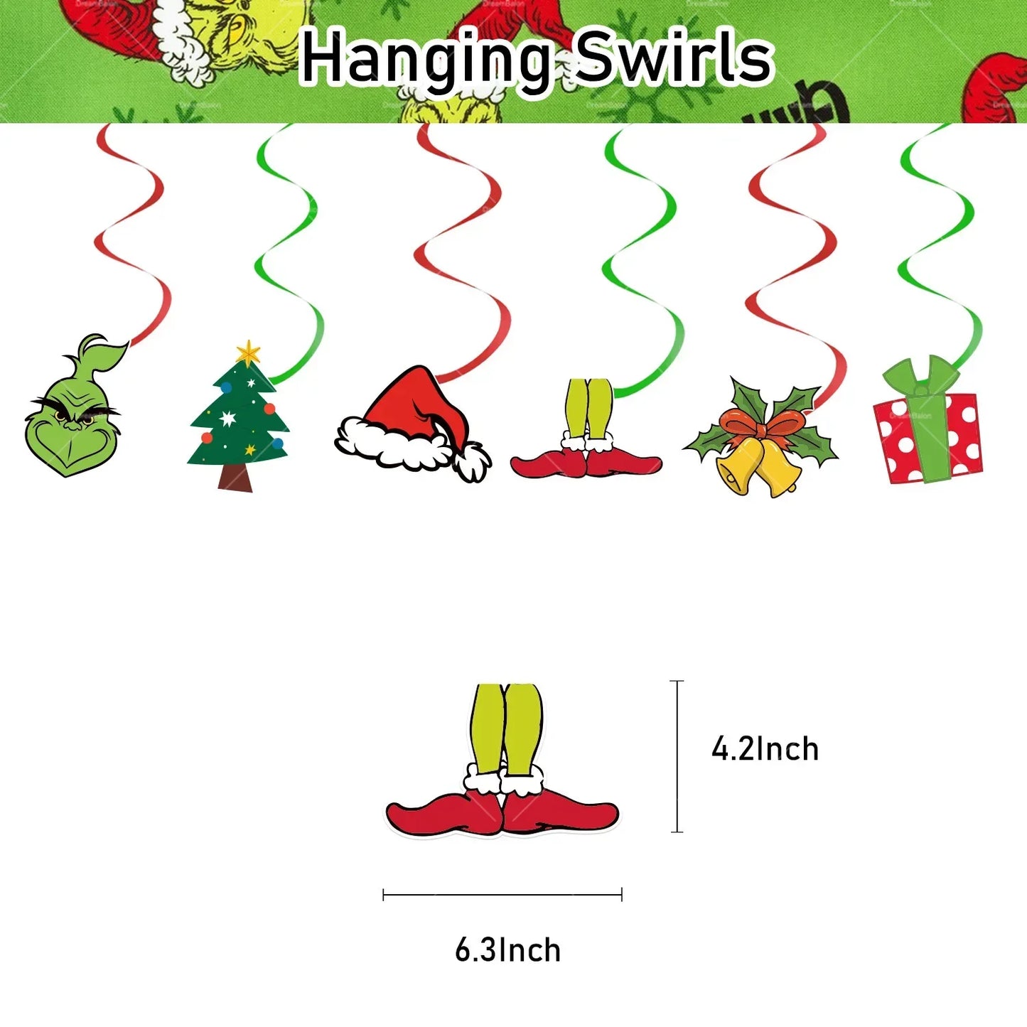 Grincs Christmas Party Balloon Decoration Set – Merry Xmas Banner Cake & Disposable Tableware Supplies Green Red
