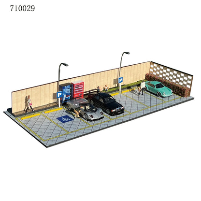 GFans 1:64 Scale Diorama Car Garage Model – LED Lighted Parking Lot DIY City Set for Collection & Display Gifts