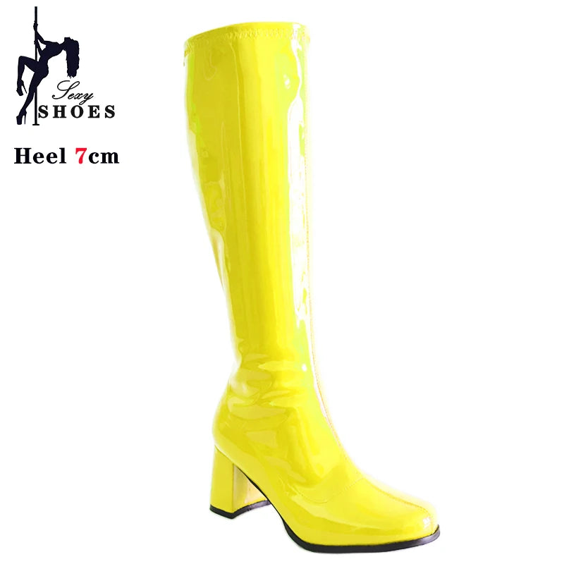 Women’s 7cm Retro Gogo Boots - Custom Color Knee-High Square Heel Party Boots with Zip