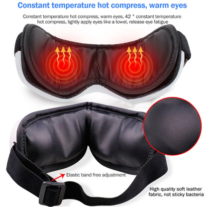 6D Smart Eye Massager — Vibration & Hot Airbag Compress, Bluetooth Music Eye Massage Glasses for Relaxation & Fatigue Relief