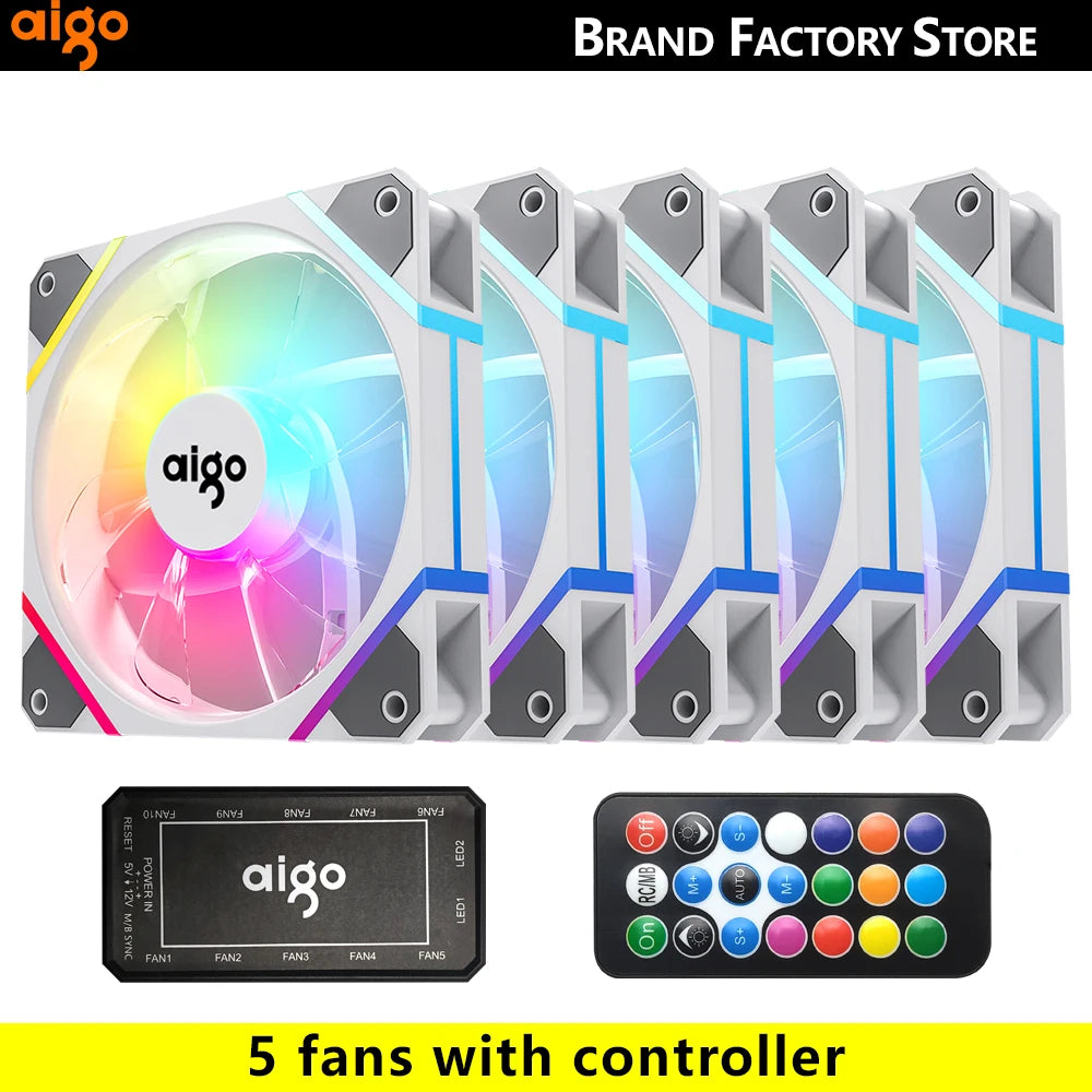 Aigo AM12 RGB PC Fan Kit — 120mm ARGB Water Cooler & Case Cooling Fans with 6-Pin Controller