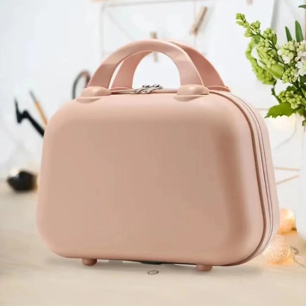 Portable 14-Inch Mini ABS Travel Suitcase – Waterproof Handheld Luggage & Makeup Storage Box with Zipper