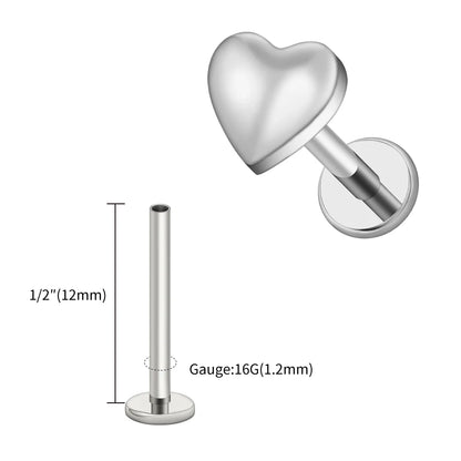 Right Grand ASTM F136 Titanium 16G Heart Flat Back Labret Stud – Monroe, Lip, Helix, Tragus, Conch & Earlobe Cartilage Piercing Body Jewelry