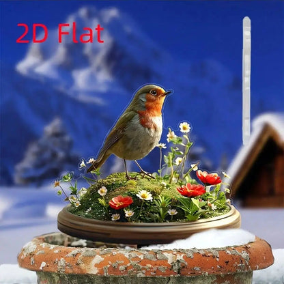 2D Flat Robin Bird Acrylic Decoration – Outdoor Art for Flower Pots, Garden, and Terrace Decor