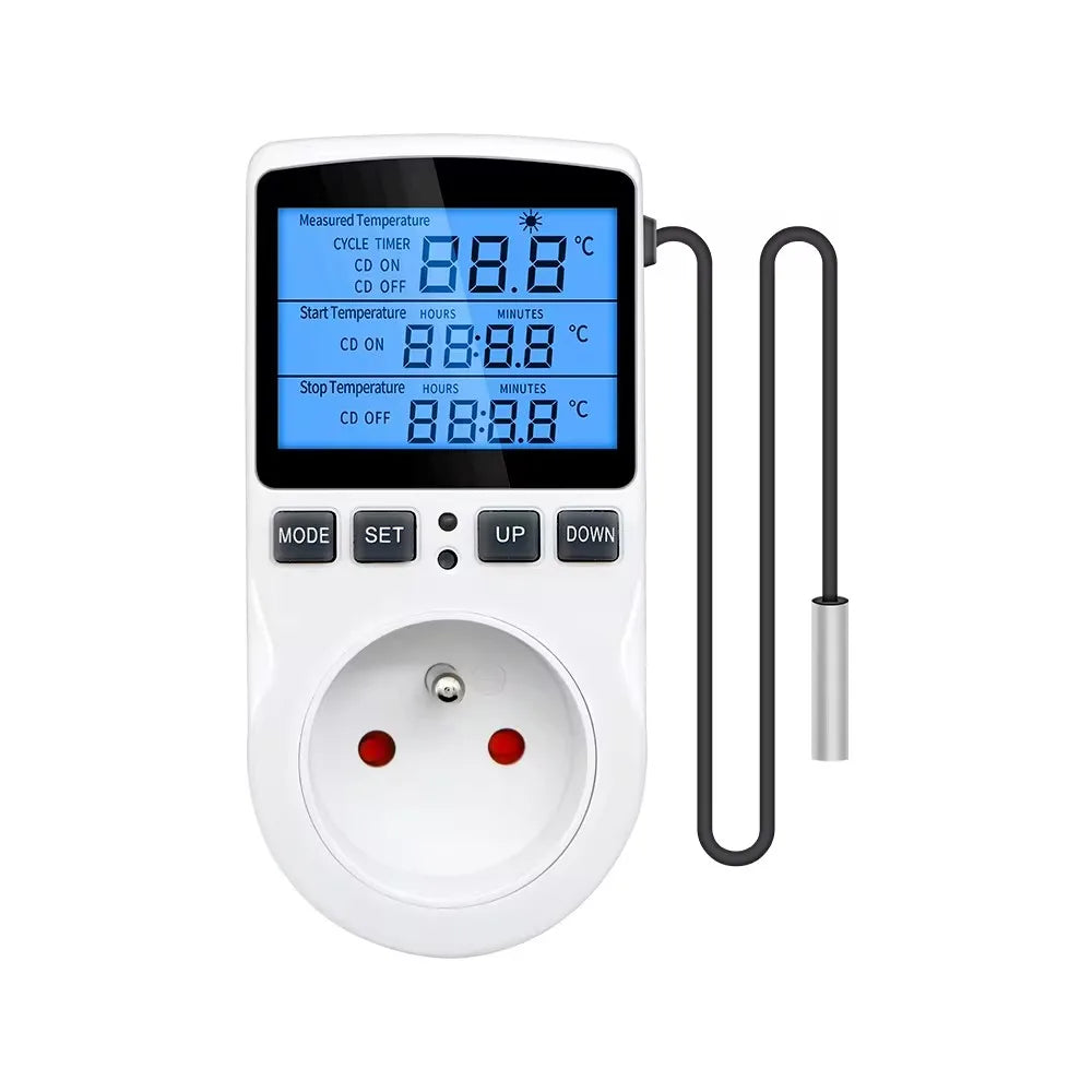 KT3100 Temperature Controller - Multi-Function Thermostat Outlet with Timer, Sensor Probe & Heating/Cooling Control