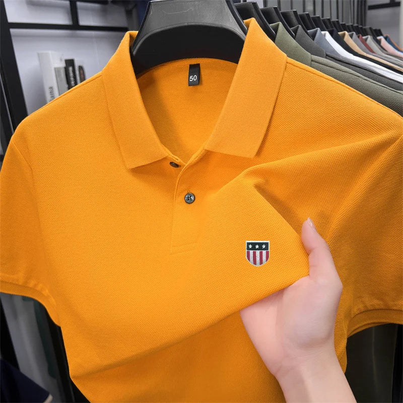 Men's Luxury Cotton Polo Shirt - 100% Cotton Short Sleeve Business Casual Summer Top