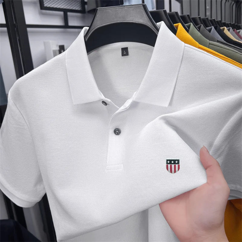 Men's Luxury Cotton Polo Shirt - 100% Cotton Short Sleeve Business Casual Summer Top
