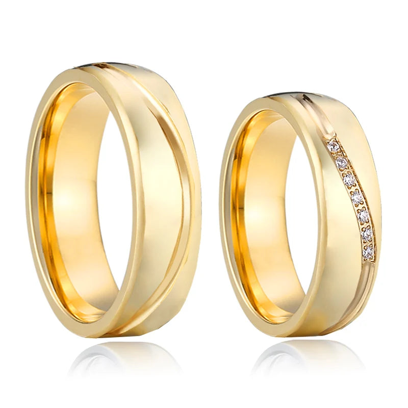 Hammered Couple Wedding Rings - 14K Gold-Plated Titanium Rings for Men & Women