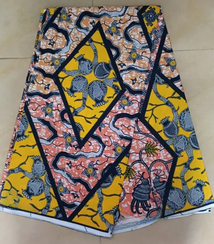 African Wax Print Fabric 6 Yards - Ghana Kente Design Ankara Kitenge Pagne