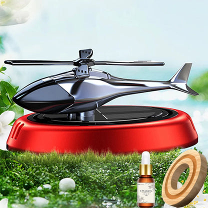Solar-Powered Rotation Helicopter Car Air Freshener – Alloy + ABS Wooden Aromatherapy Aroma Diffuser