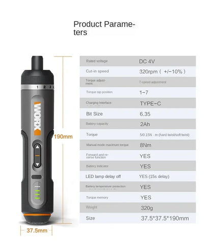 WORX WX242 4V Cordless Electric Screwdriver Set — USB Rechargeable Mini Drill with 30 Bits Power Tool