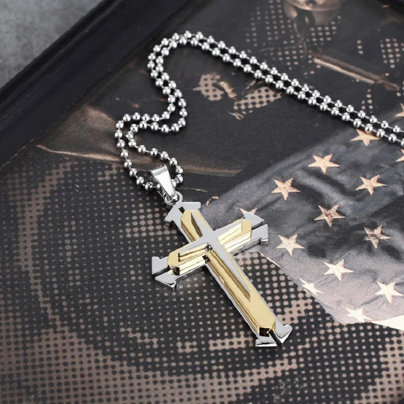 Stainless Steel Cross Pendant Necklace – Jesus Catholic Christian Amulet Jewelry for Men & Women, Religious Fashion Gift
