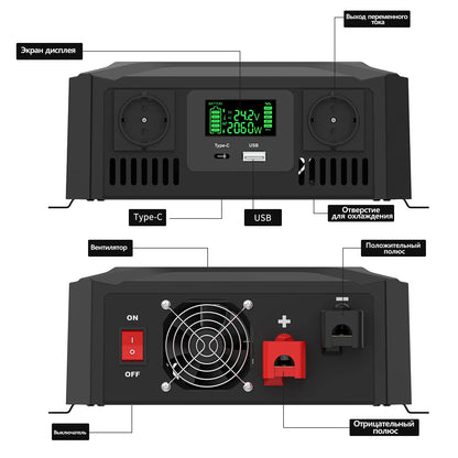 DATOU BOSS Pure Sine Wave Inverter — 12V/24V to 220V, 1200W-2300W, Peak 4000W