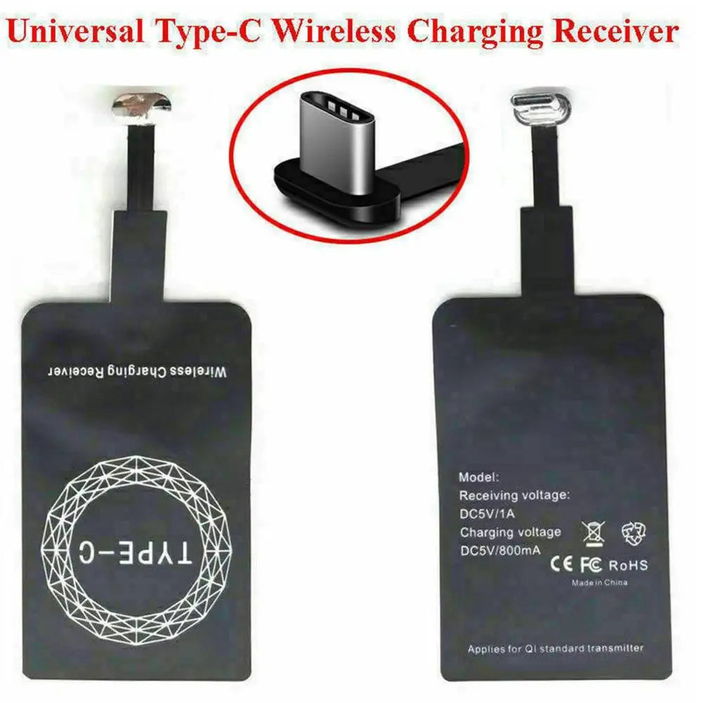 Type-C Wireless Charging Receiver Patch – Universal Android Fast Charging Adapter for Mobile Phones, Slim USB-C Receiver Sticker
