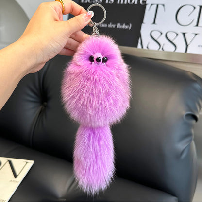 2024 Cute Real Fox Fur Plush Keychain – Pompom Bag Pendant & Car Key Ring Toy for Girls