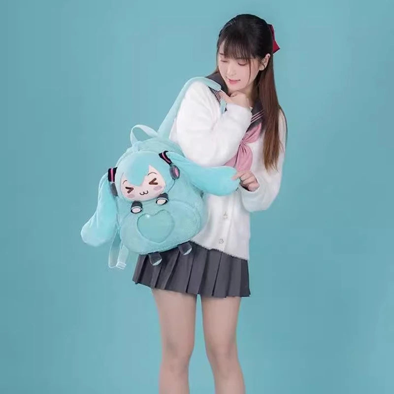 Hatsune Miku Plush Backpack – Sweet & Cute Anime Embroidery, Large Capacity Storage, Soft Toy Gift for Girls