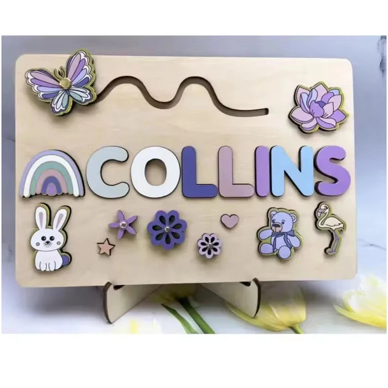 Montessori Personalized Wooden Name Puzzle — Custom Letter Board Educational Toy for Babies