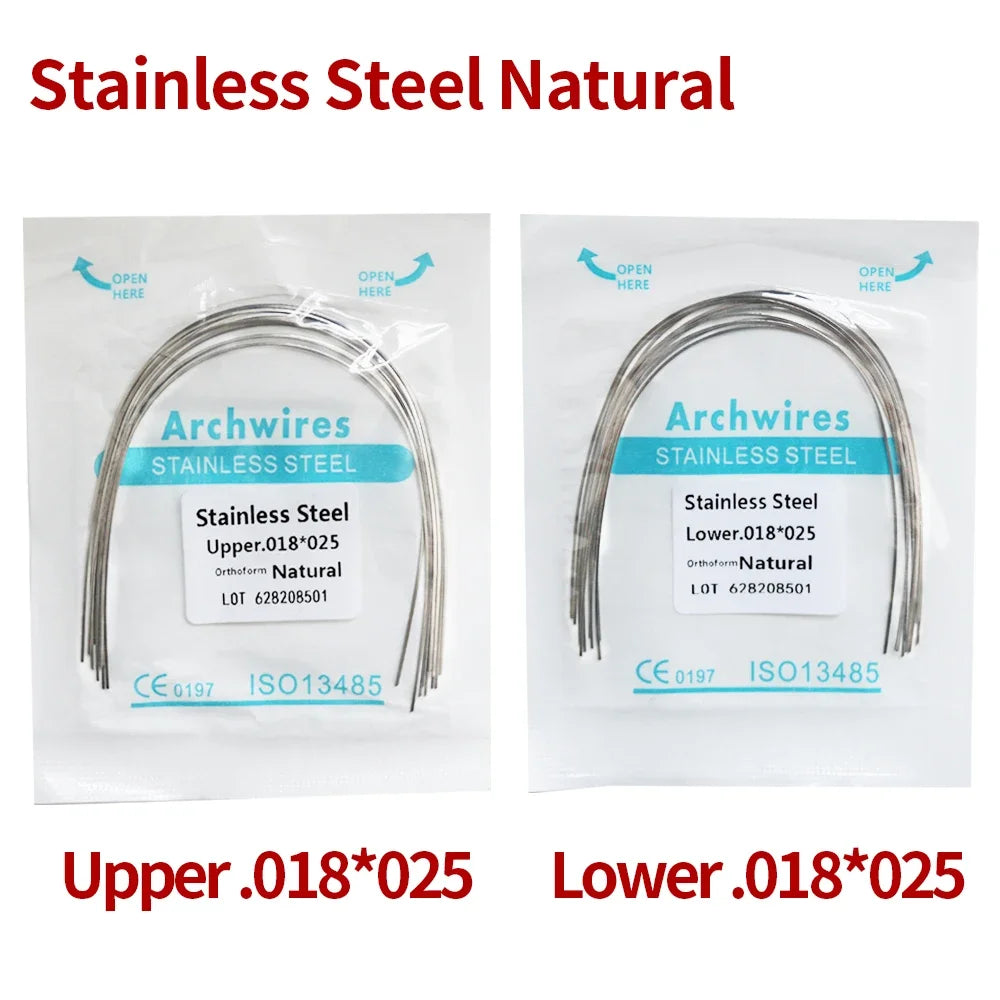 2 Packs Stainless Steel Arch Wires – 20pcs Natural Round & Rectangle Wires for Upper & Lower Braces