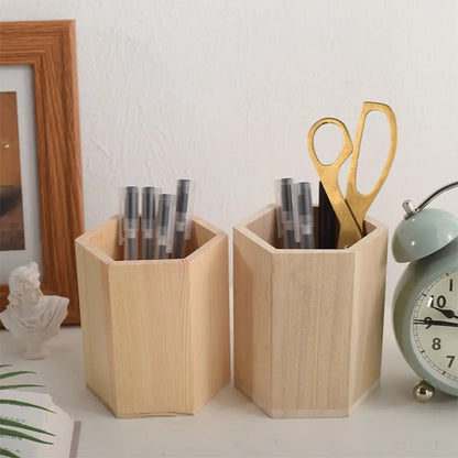 Wooden Pen Holder Organizer - Large Capacity Desktop Storage Box for Pencils & Office Supplies