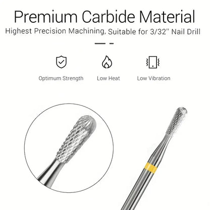 3/32" Carbide Nail Drill Bit - Fine Grit Cuticle Remover with Two-Way Rotation for Nail Care