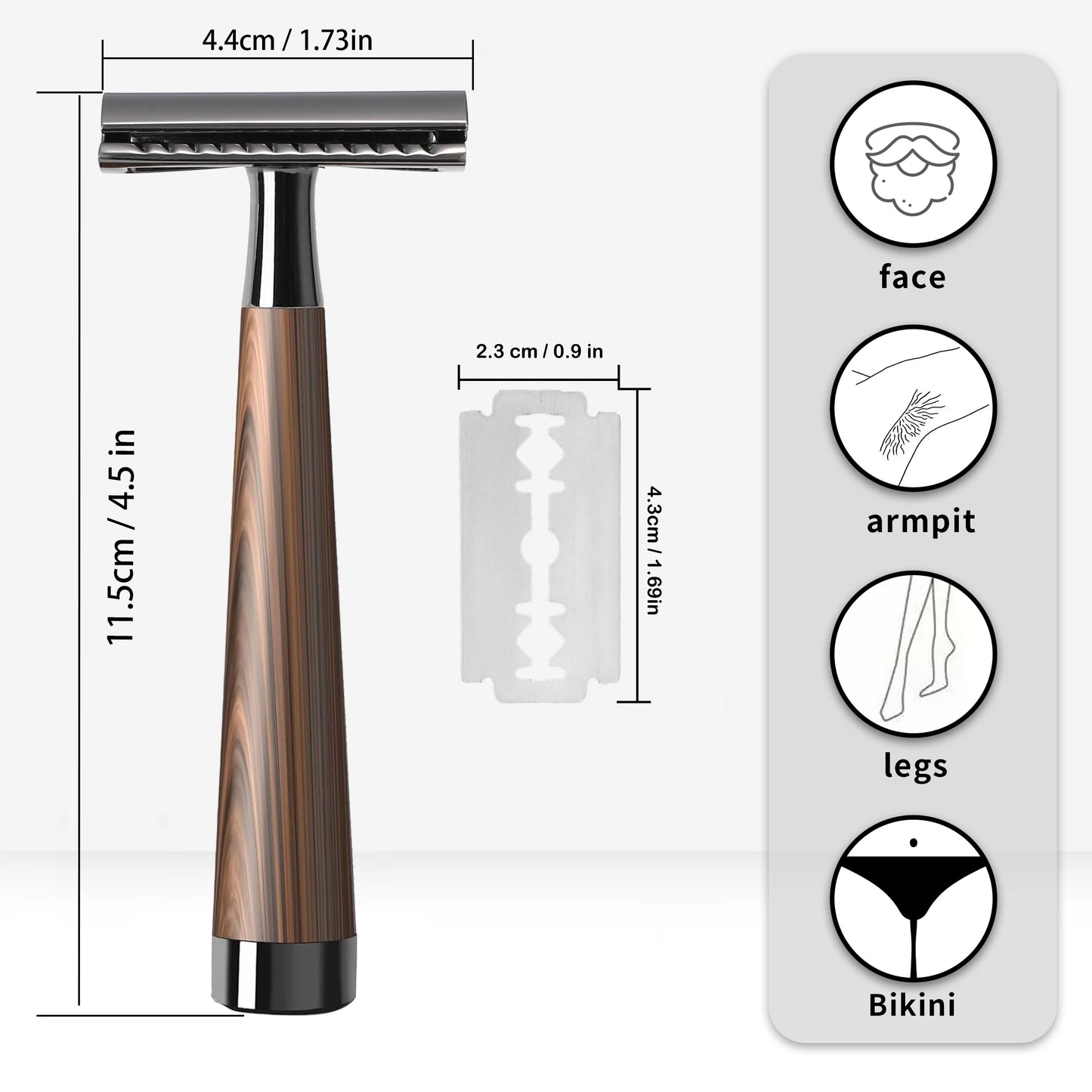 Double Edge Safety Razor – Faux Wood Zinc Alloy Handle with 5 Swiss Stainless Steel Blades, Heavy Duty Eco-Friendly Shaver