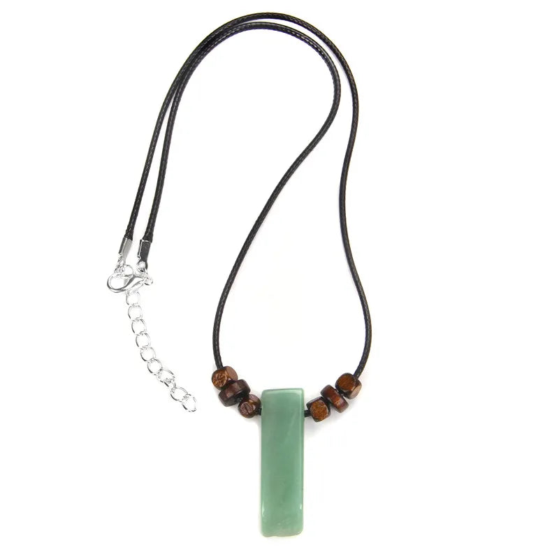 Men's Vintage Rectangle Obsidian Pendant Necklace – Natural Tiger Eye & Labradorite Gem, Leather Rope Braid Healing Jewelry