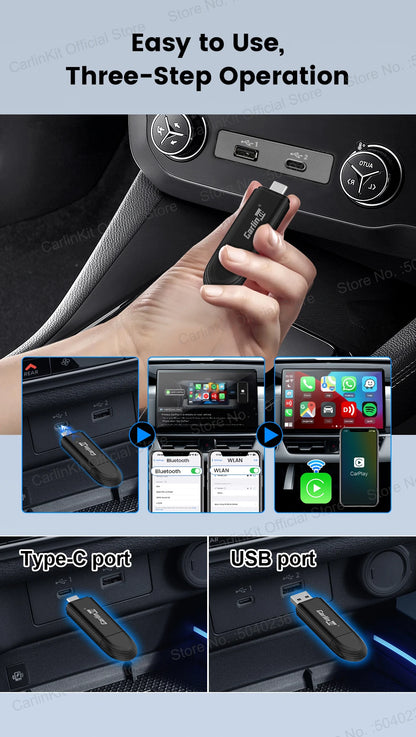 CarlinKit Mini 5 SE Wireless CarPlay Adapter – Fast 5.8GHz WiFi & Bluetooth for iPhone, Spotify, Waze, Split Screen