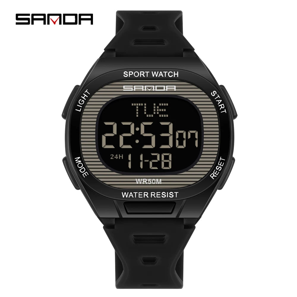 SANDA 2195 Square Digital Watch - Multifunction Waterproof LED Sports Wristwatch for Students