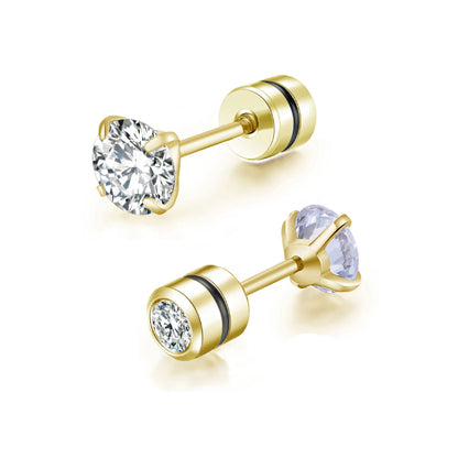 Medical Stainless Steel Crystal Zircon Ear Studs – Hypoallergenic Tragus & Cartilage Screw Piercing Earrings Jewelry