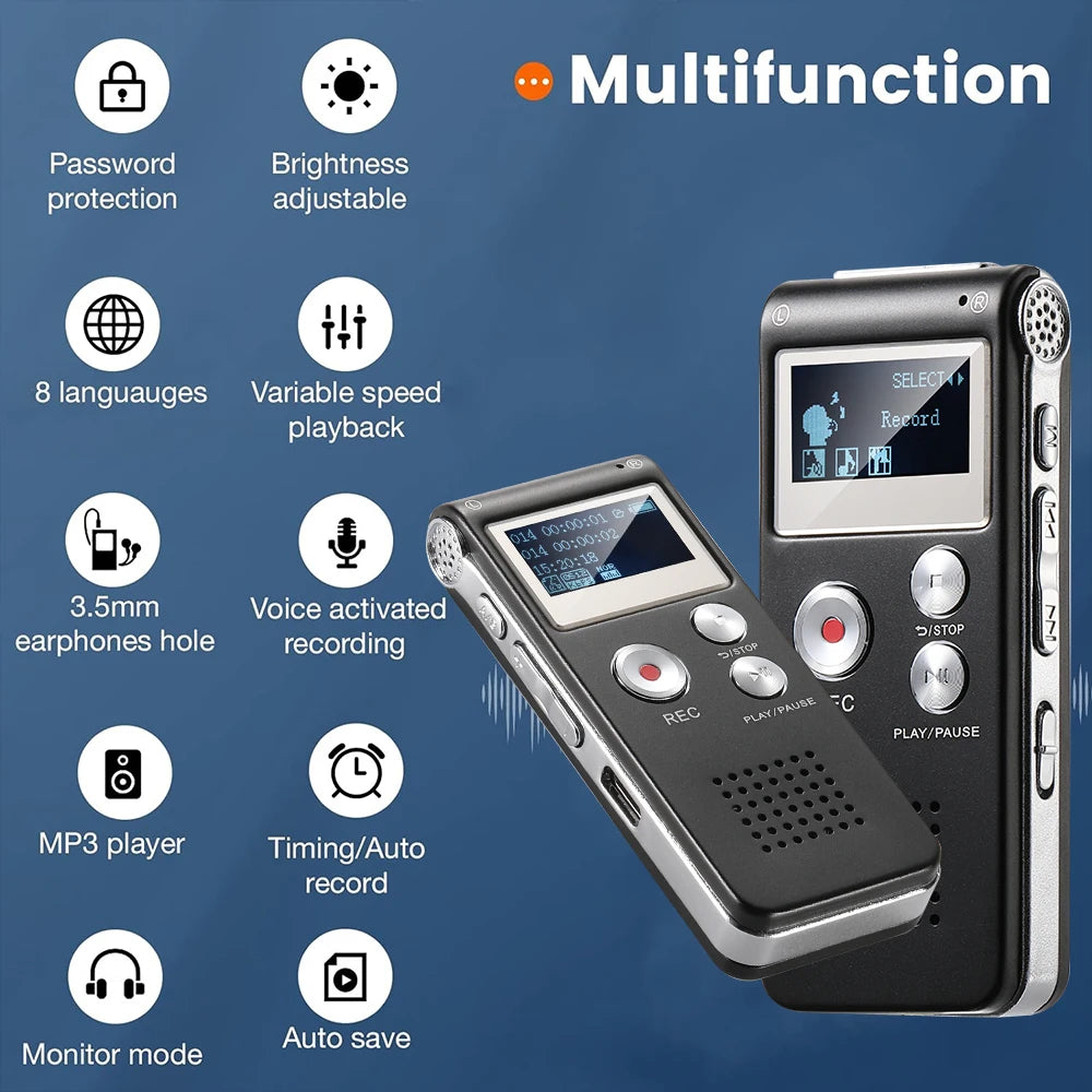 Mini Digital Voice Recorder – MP3 & USB, High-Quality 1536kbps with Playback Function