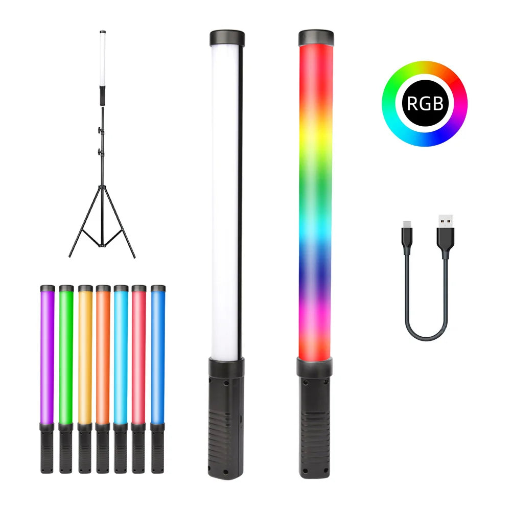 RGB LED Video Light Stick Wand Handheld Photography Fill Light with Tripod Stand for Party, Vlogging & Studio Shooting