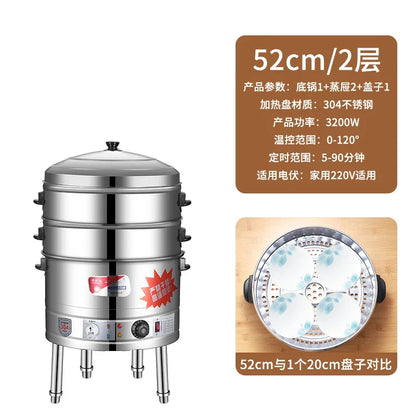 Commercial Electric Food Steamer - Large Capacity Stainless Steel Steamer for Buns & Cooking
