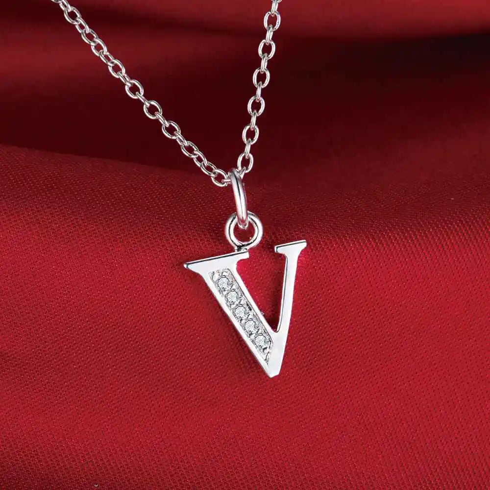 26 Letters 925 Sterling Silver Zircon Necklace Pendant – Personalized Alphabet Jewelry for Women | Elegant Wedding & Gift Accessory