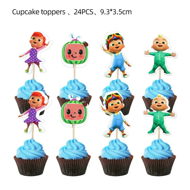 Cartoon JJ Melon Birthday Party Decorations Set – Disposable Tableware, Cups, Plates, Tablecloth, Balloons & Cake Topper for Kids & Baby Shower