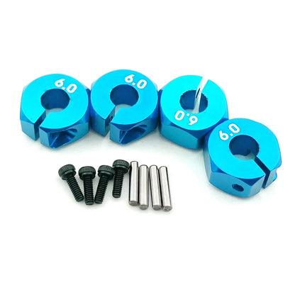 4PCS Aluminum Wheel Hex Hubs — 12mm Drive with Pins & Screws, 5/6/7mm Thickness for RC Cars, Crawlers, HSP, Tamiya, SCX10 & Slash