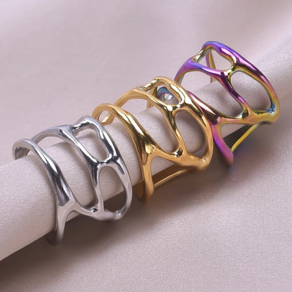 Stainless Steel Chunky Open Ring — Textured Vintage Lava Design for Men & Women