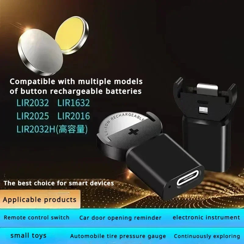 Type-C Lithium Coin Charger | Compatible with LIR2032, LIR1632, LIR2025, LIR2016, LIR2032H Batteries | Long-Lasting Charging Solution