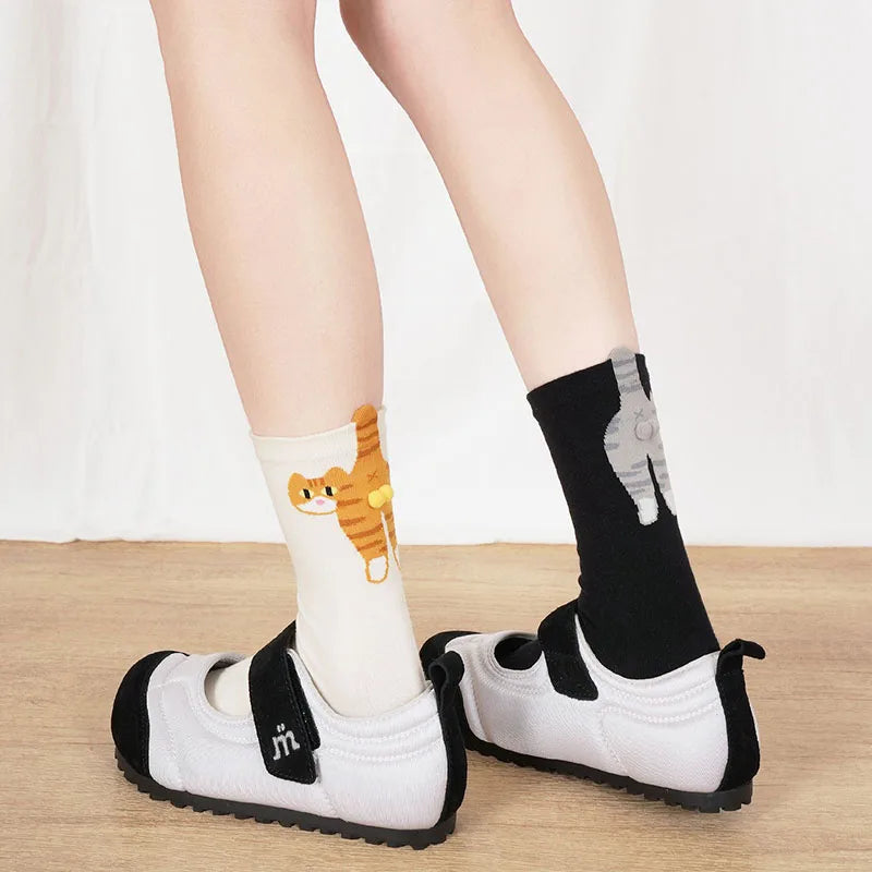 Cartoon Cat Cotton Socks for Women – Breathable Comfortable All-Season Gift for Cat Lovers