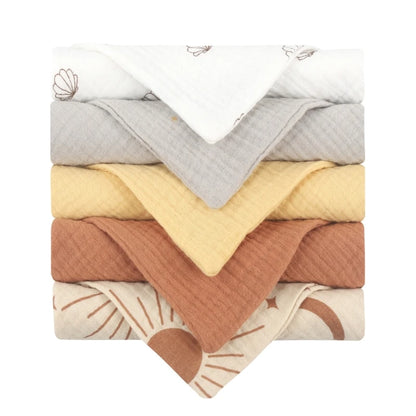 5PCS Baby Cotton Gauze Towels - Soft Absorbent Face Cloths for Bathing, Feeding & Daily Care