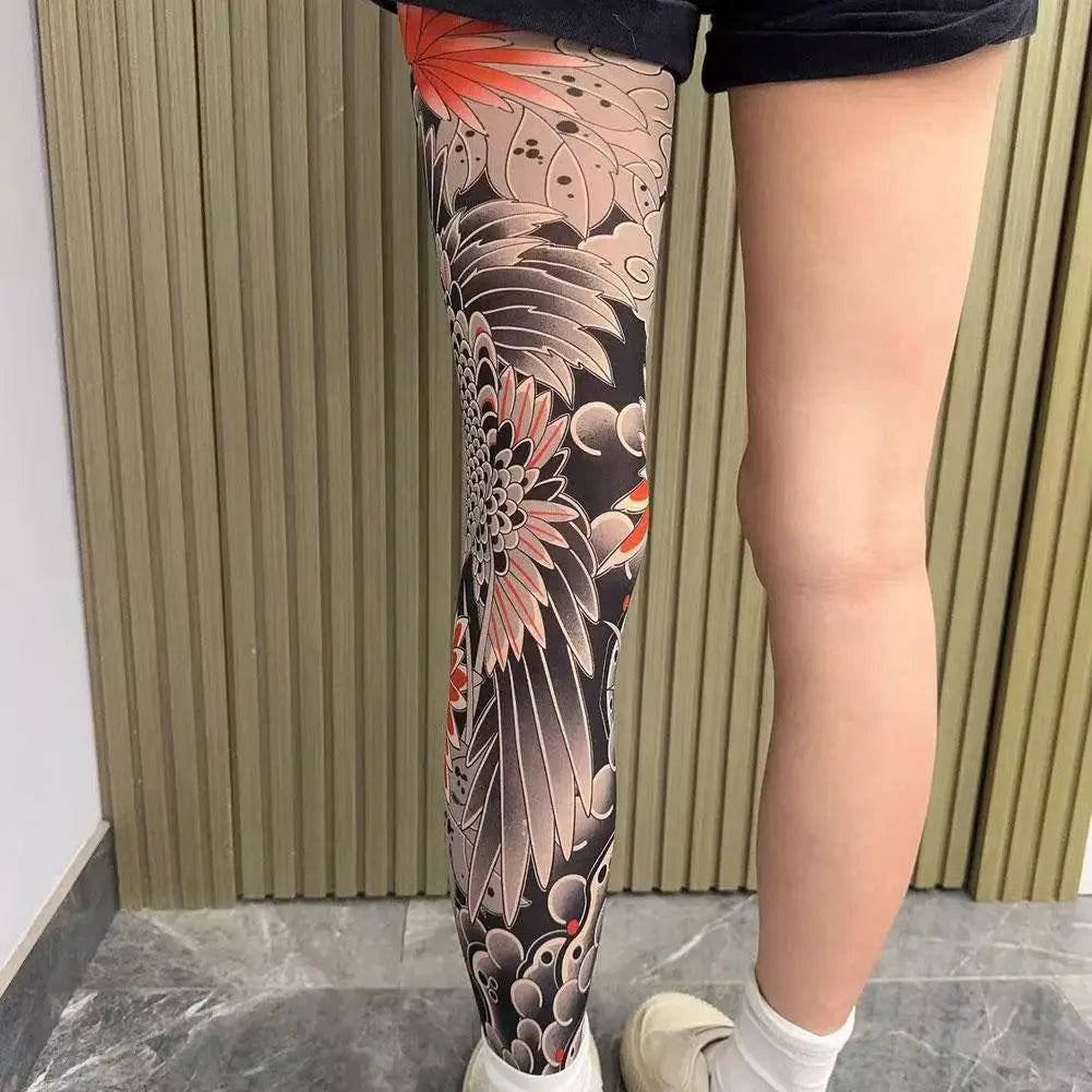 Full Leg Tattoo Socks - Sun-Proof Stretch Cycling & Fishing Stockings for Men and Women