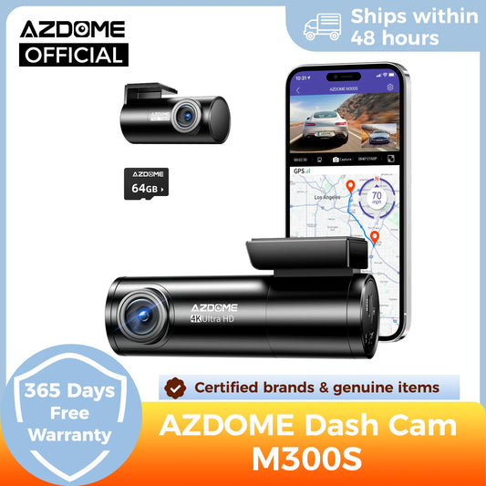 AZDOME M300S Dash Cam – 4K+1080P Dual Car Camera, Built-in 5.8GHz WiFi, GPS, 24H Parking Mode, Night Vision Black Box