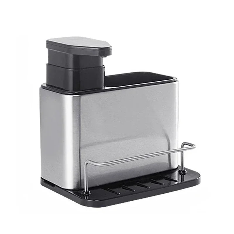 3-in-1 Kitchen Soap Dispenser and Cutlery Holder - Stainless Steel Utensil Organizer with Drainer and Dish Drying Rack
