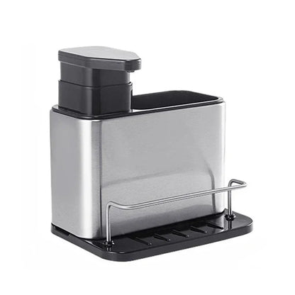 3-in-1 Kitchen Soap Dispenser and Cutlery Holder - Stainless Steel Utensil Organizer with Drainer and Dish Drying Rack