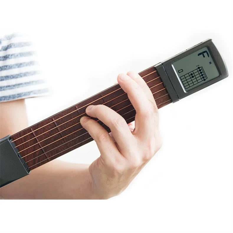 Pocket Guitar Chord Practice Tool - Portable Neck Trainer with Rotatable Chords Chart Screen for Beginners